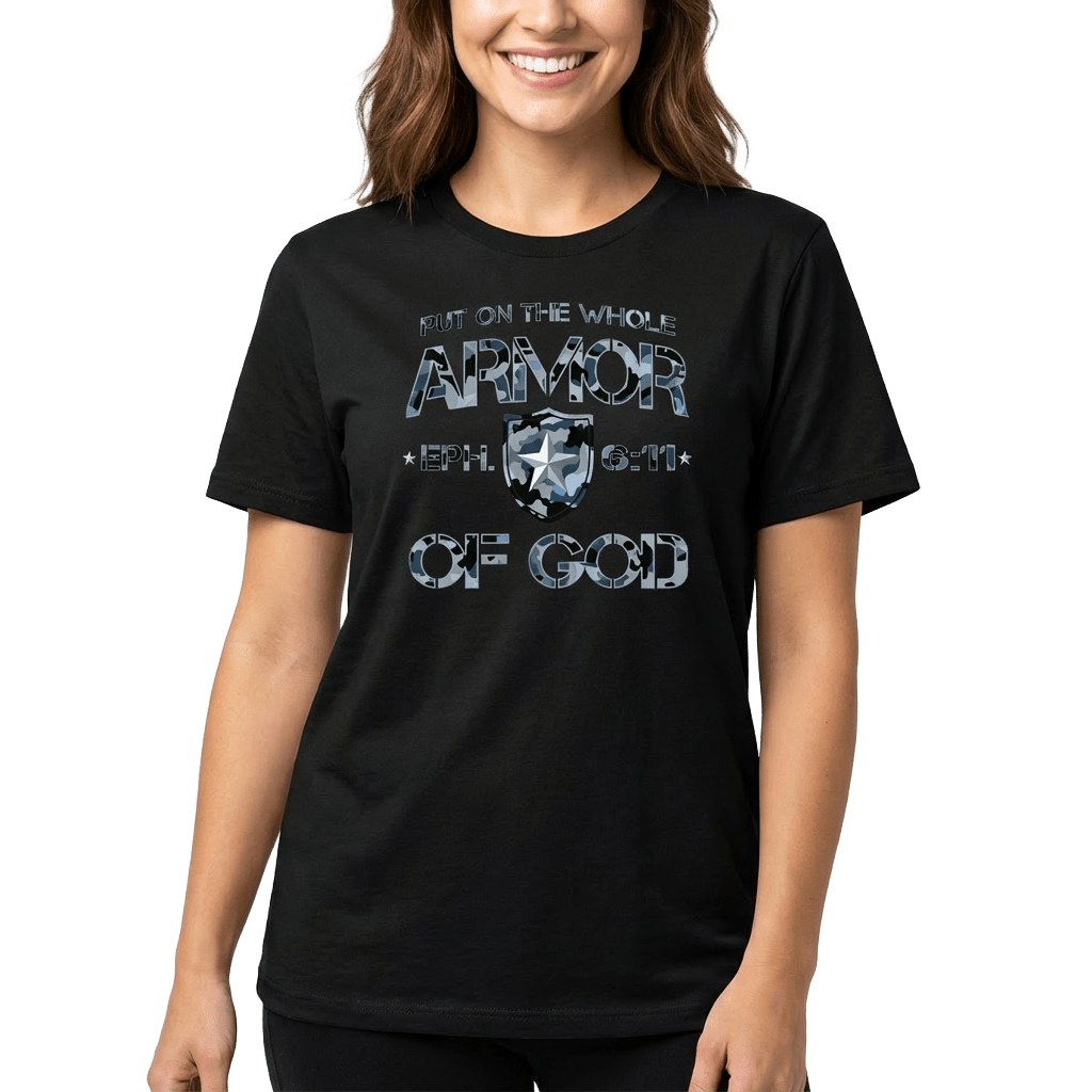 Armor of God Blue Camo Design Flint Blue Heather-T-Shirt - Sacred Stylz