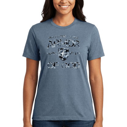 Armor of God Blue Camo Design Flint Blue Heather-T-Shirt - Sacred Stylz