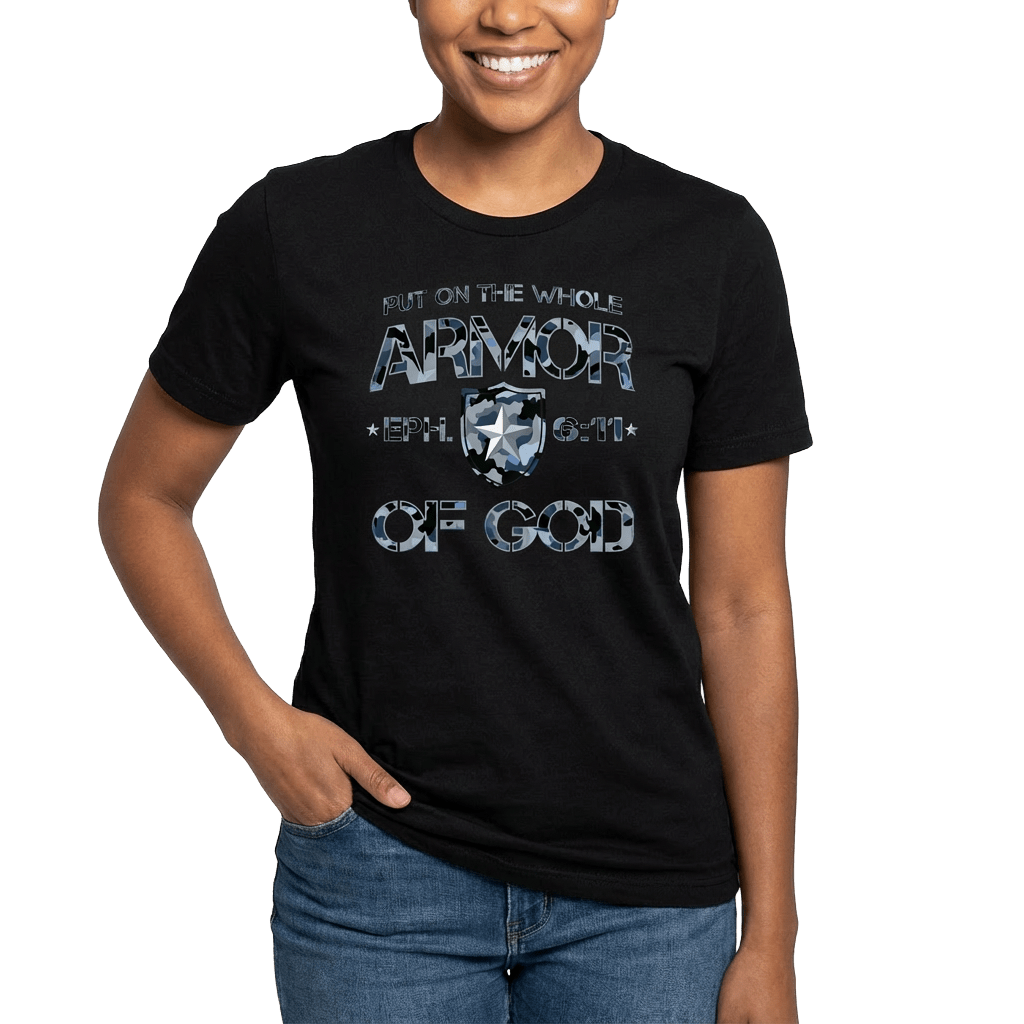 Armor of God Blue Camo Design Flint Blue Heather-T-Shirt - Sacred Stylz