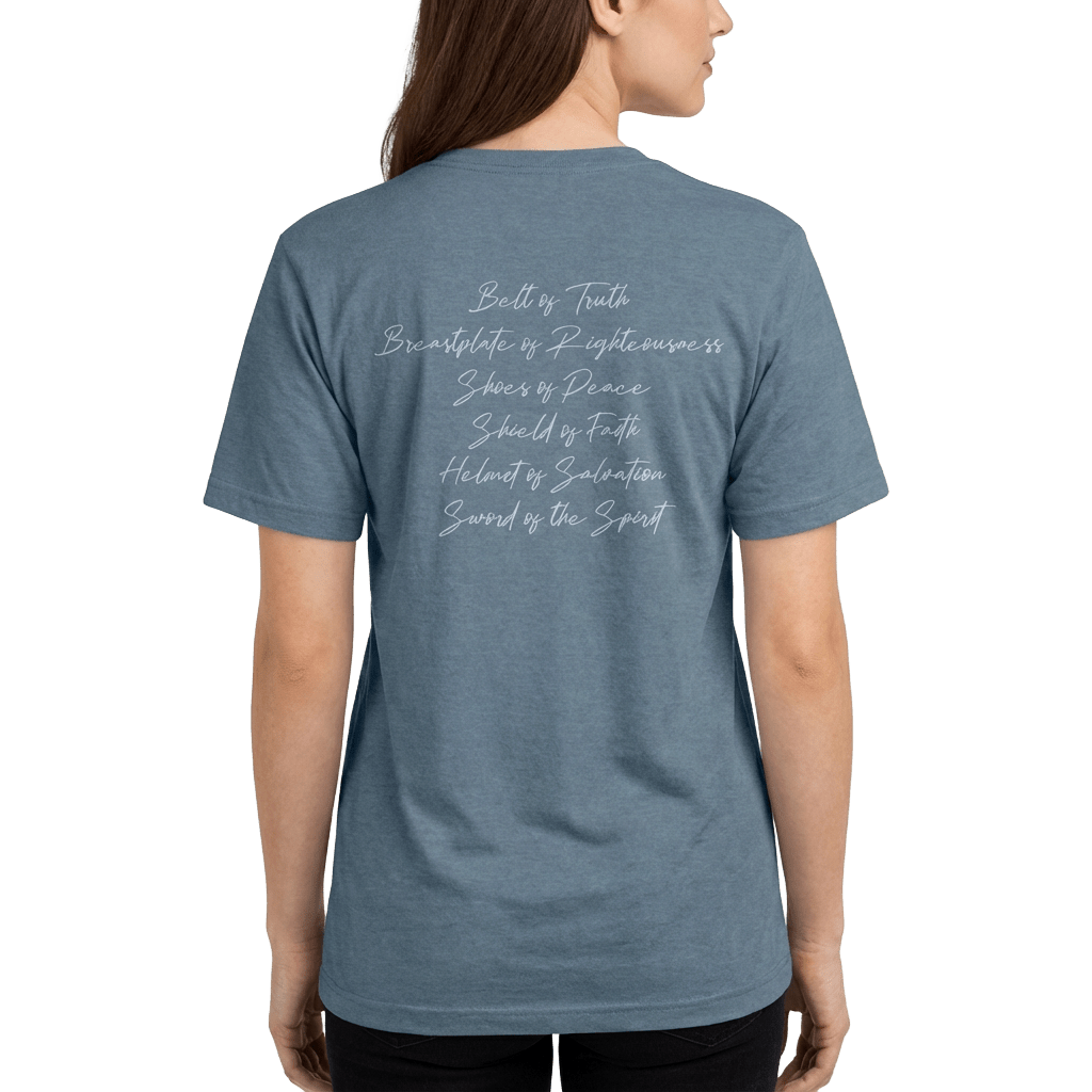 Armor of God Blue Camo Design Flint Blue Heather-T-Shirt - Sacred Stylz