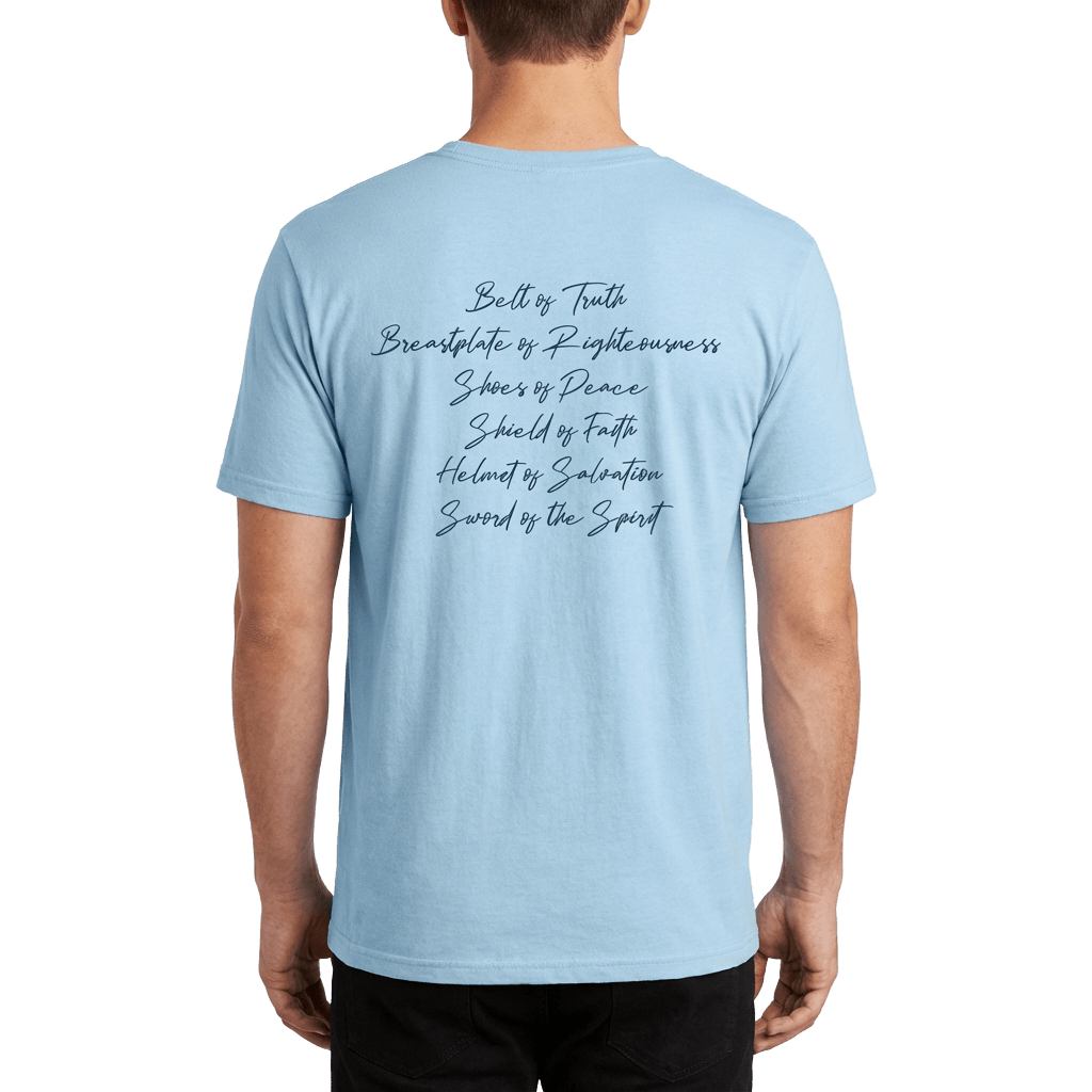 Armor of God Blue Camo Design Flint Blue Heather-T-Shirt - Sacred Stylz