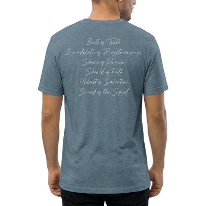 Armor of God Blue Camo Design Flint Blue Heather-T-Shirt - Sacred Stylz