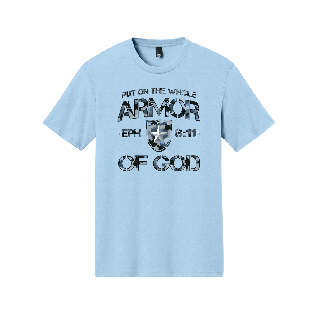 Armor of God Blue Camo Design Ice Blue-T-Shirt - Sacred Stylz