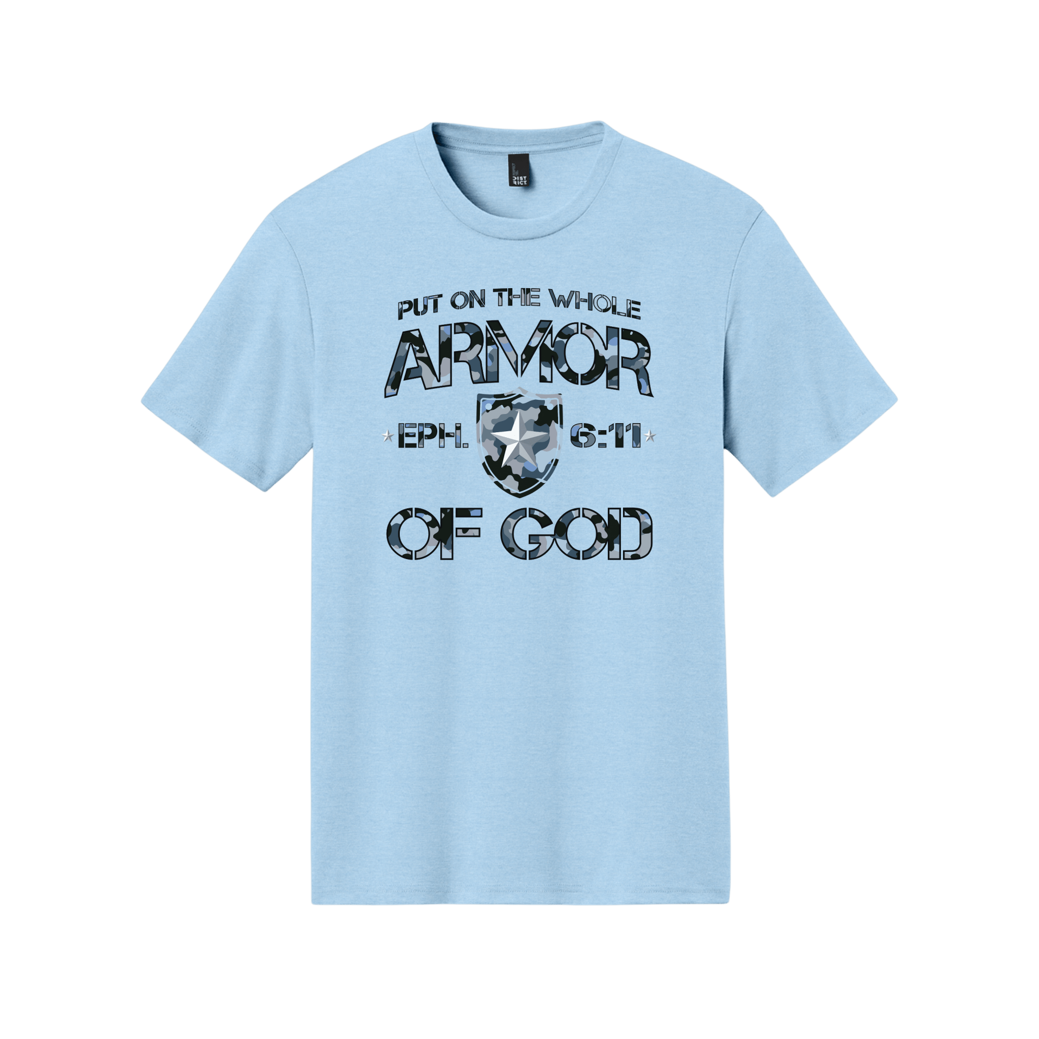 Armor of God Blue Camo Design Ice Blue-T-Shirt - Sacred Stylz