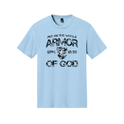 Armor of God Blue Camo Design Ice Blue-T-Shirt - Sacred Stylz