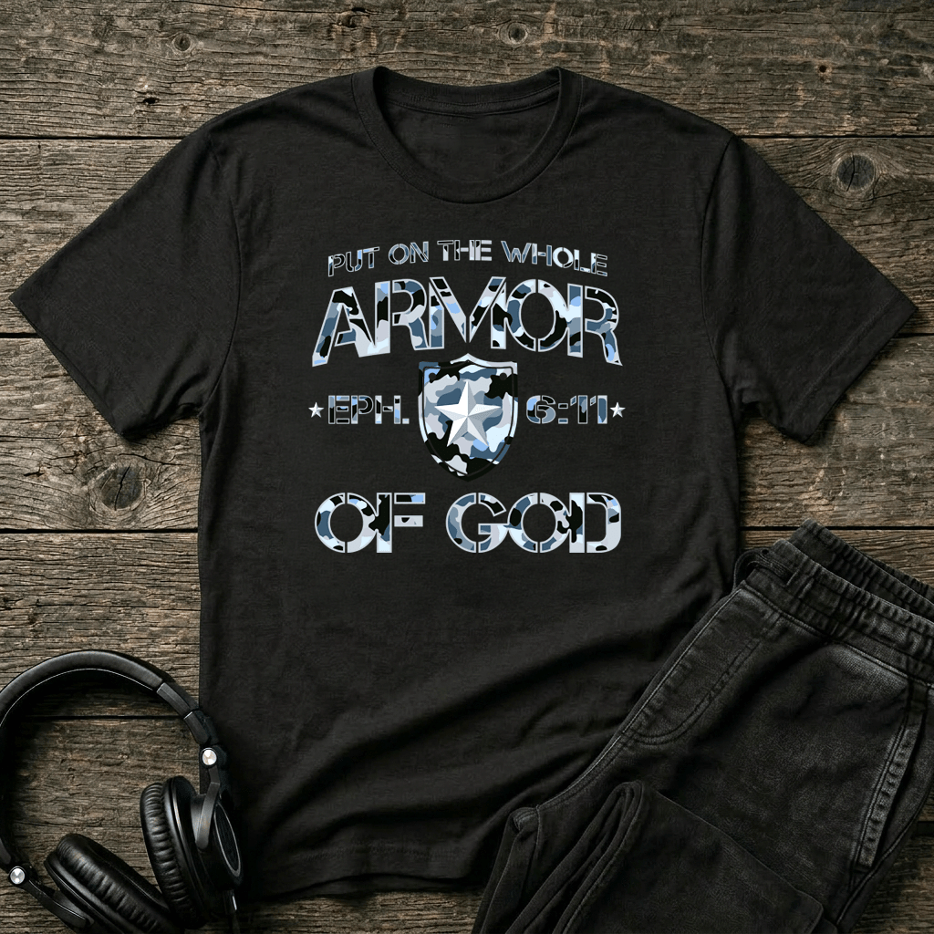 Armor of God – Blue Camo Collection – Tri - Blend Tee (Ice Blue/Black Frost / Flint Blue Heather) - Sacred Stylz
