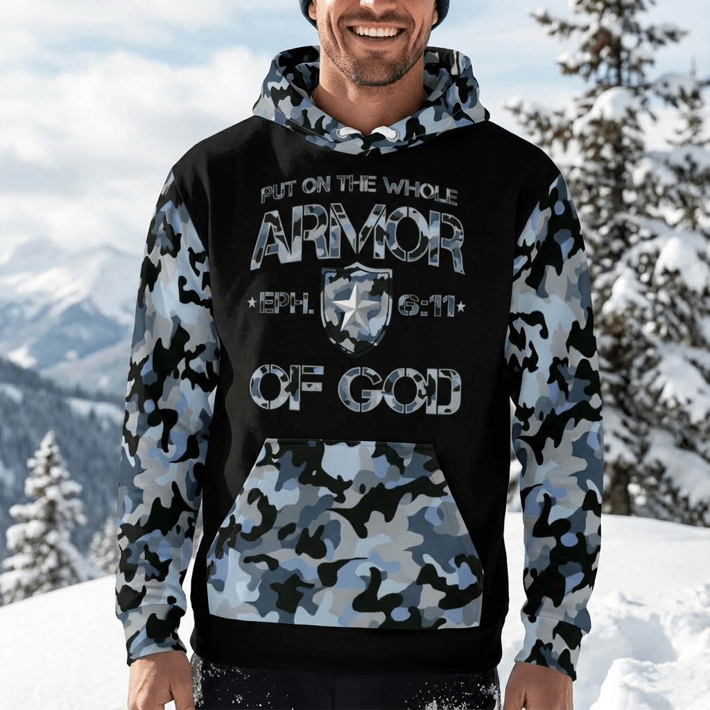 Armor of God - Blue Camo on Black Cotton Hoodie - Unisex - Sacred Stylz