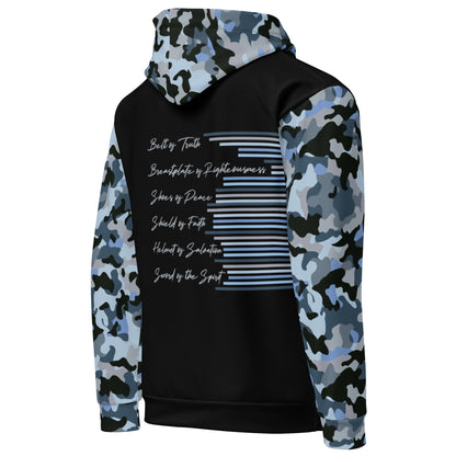 Armor of God - Blue Camo on Black Cotton Hoodie - Unisex - Sacred Stylz