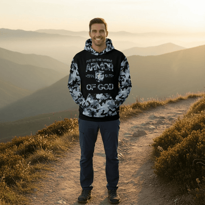 Armor of God - Blue Camo on Black Cotton Hoodie - Unisex - Sacred Stylz