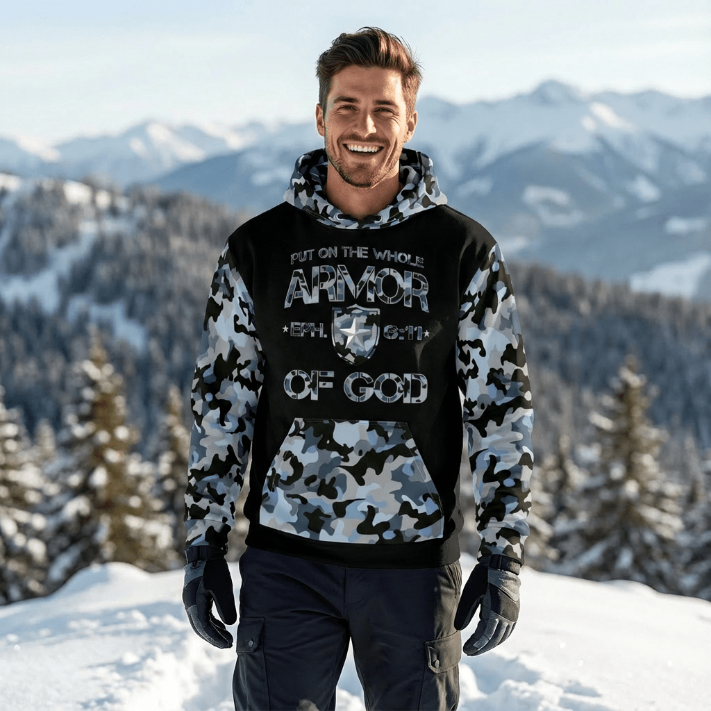 Armor of God - Blue Camo on Black Cotton Hoodie - Unisex - Sacred Stylz