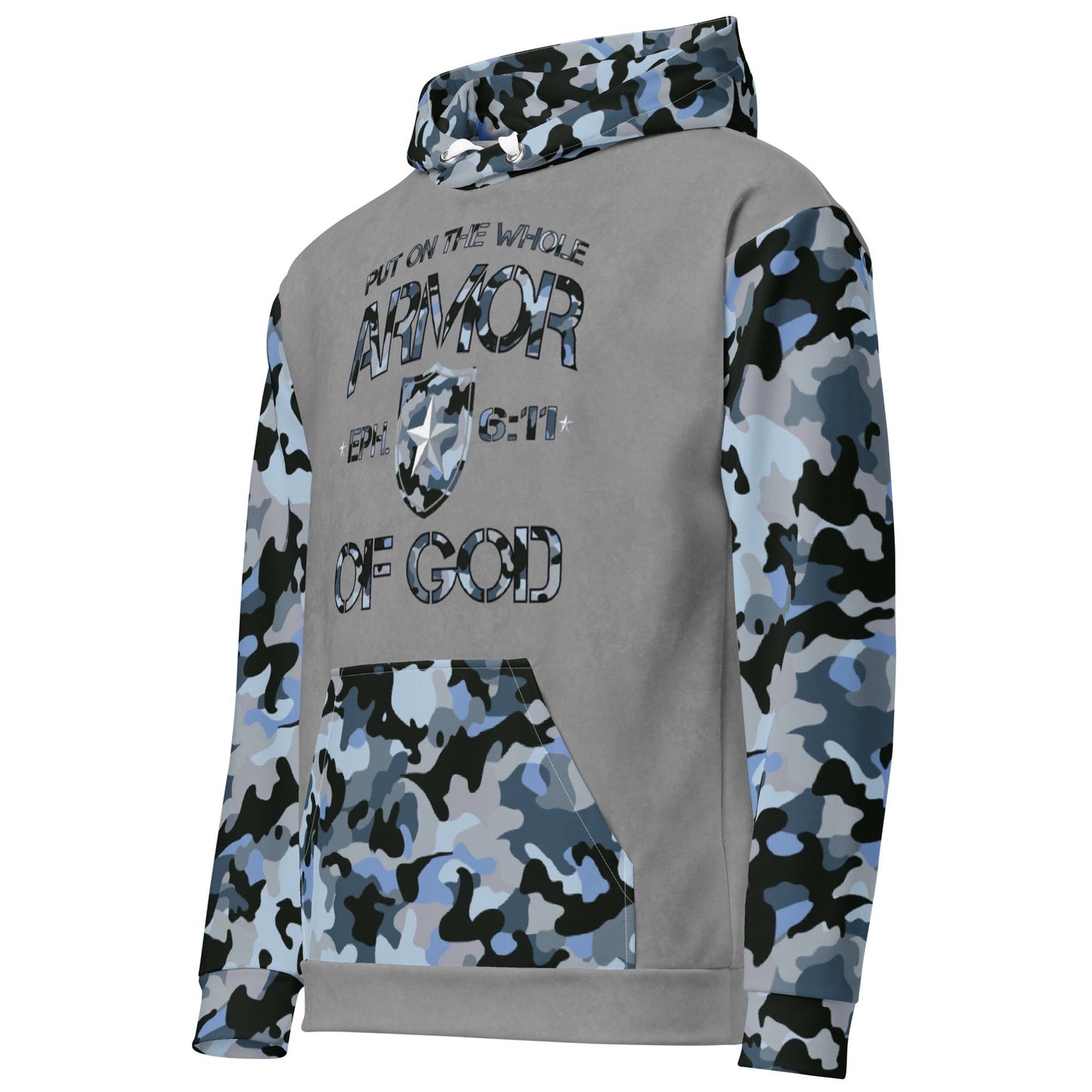 Armor of God - Blue Camo on Gray Suede - Wash Cotton Hoodie - Unisex - Sacred Stylz