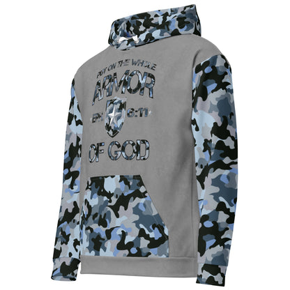 Armor of God - Blue Camo on Gray Suede - Wash Cotton Hoodie - Unisex - Sacred Stylz