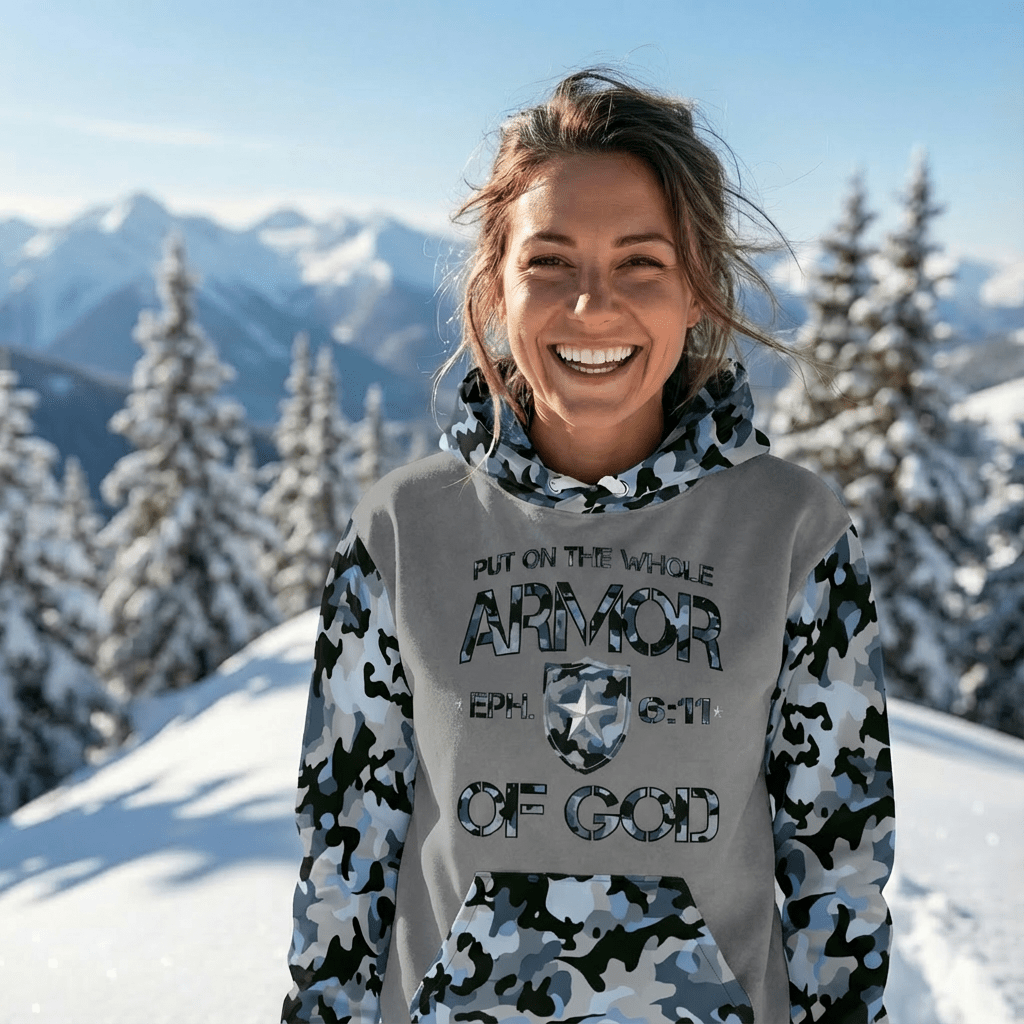 Armor of God - Blue Camo on Gray Suede - Wash Cotton Hoodie - Unisex - Sacred Stylz