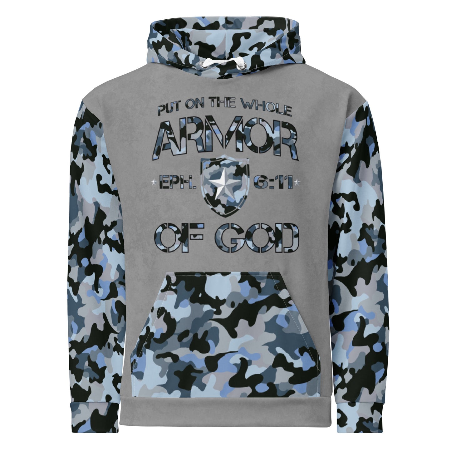 Armor of God - Blue Camo on Gray Suede - Wash Cotton Hoodie - Unisex - Sacred Stylz
