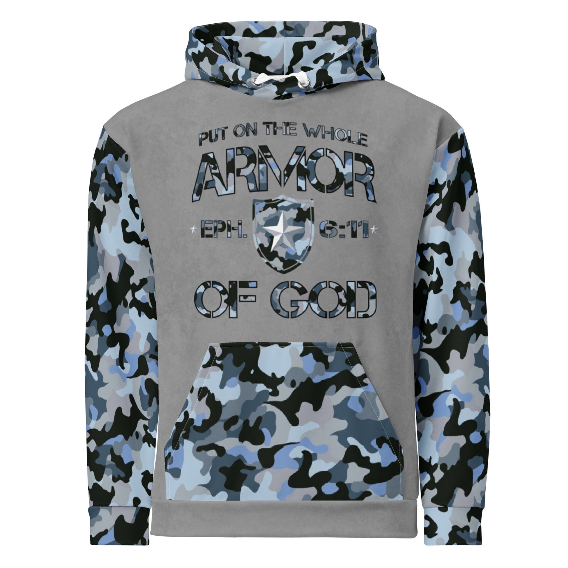 Armor of God - Blue Camo on Gray Suede - Wash Cotton Hoodie - Unisex - Sacred Stylz