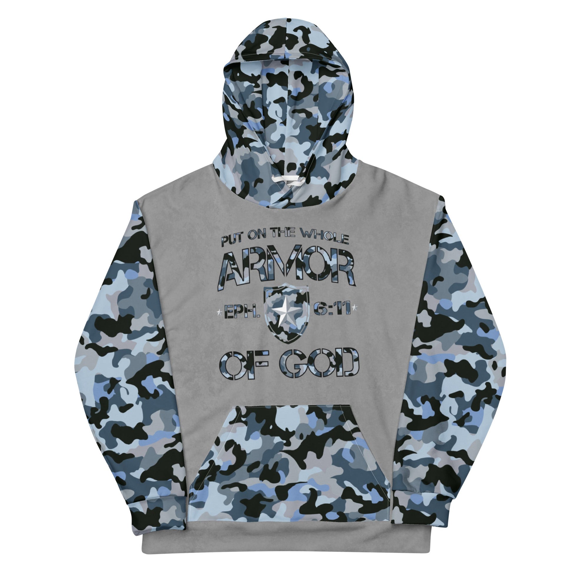 Armor of God - Blue Camo on Gray Suede - Wash Cotton Hoodie - Unisex - Sacred Stylz