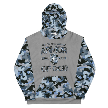 Armor of God - Blue Camo on Gray Suede - Wash Cotton Hoodie - Unisex - Sacred Stylz