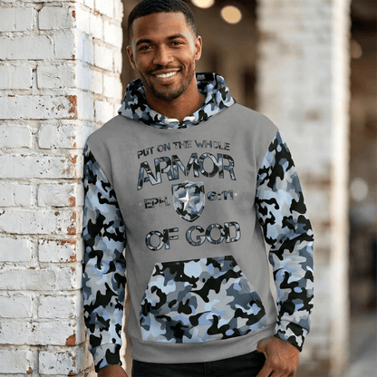 Armor of God - Blue Camo on Gray Suede - Wash Cotton Hoodie - Unisex - Sacred Stylz