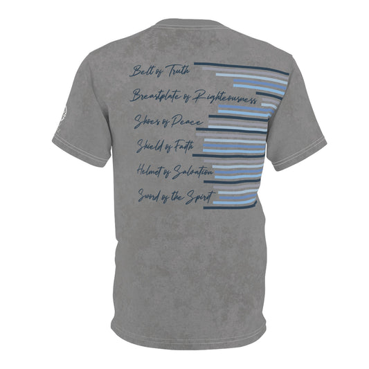 Armor of God – Blue Camo on Gray Suede - Wash Short Sleeve Tee - Sacred Stylz