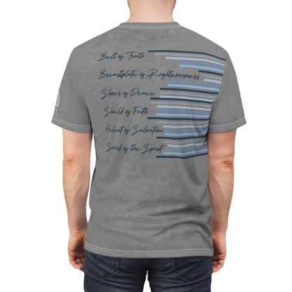 Armor of God – Blue Camo on Gray Suede - Wash Short Sleeve Tee - Sacred Stylz