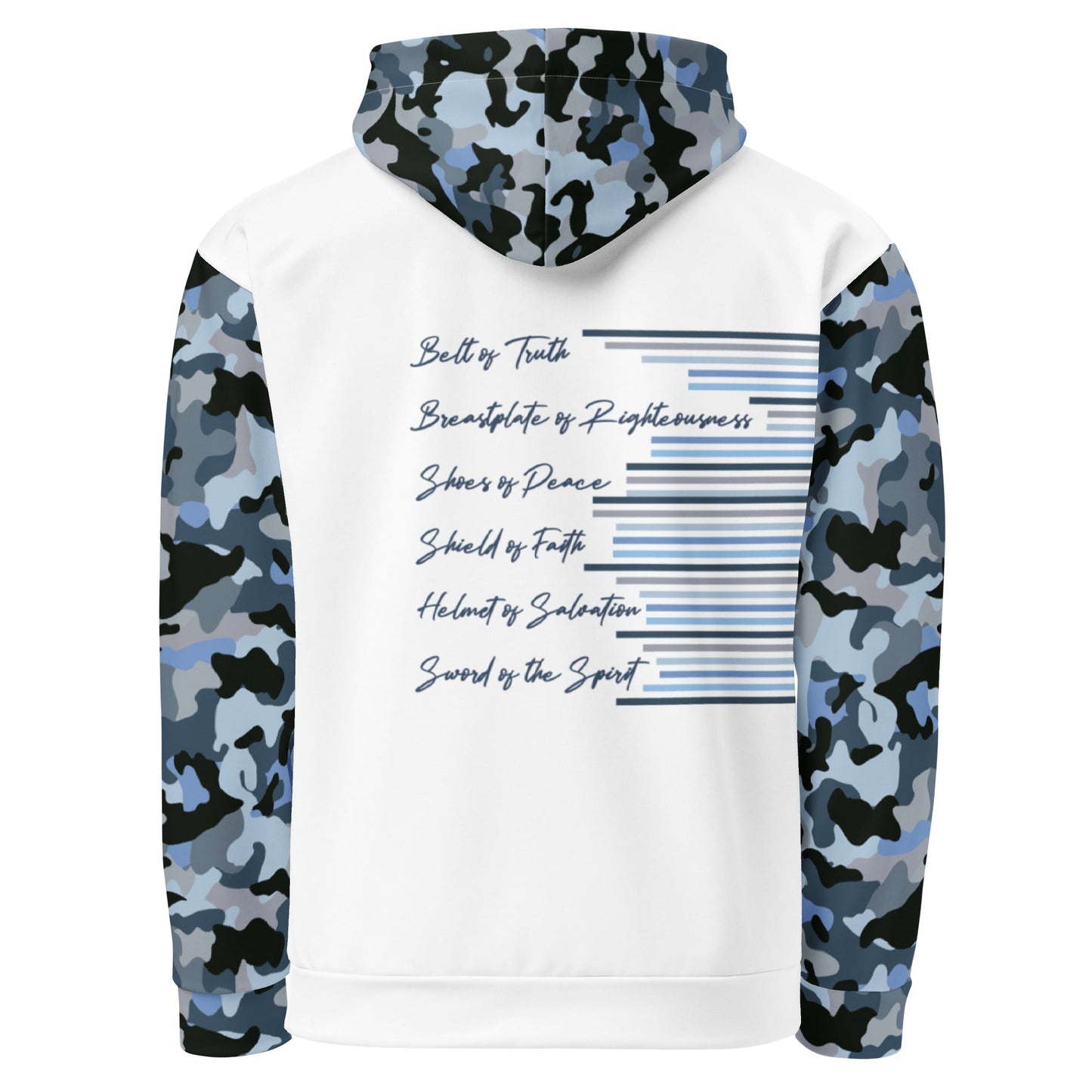 Armor of God - Blue Camo on White Cotton Hoodie - Unisex - Sacred Stylz