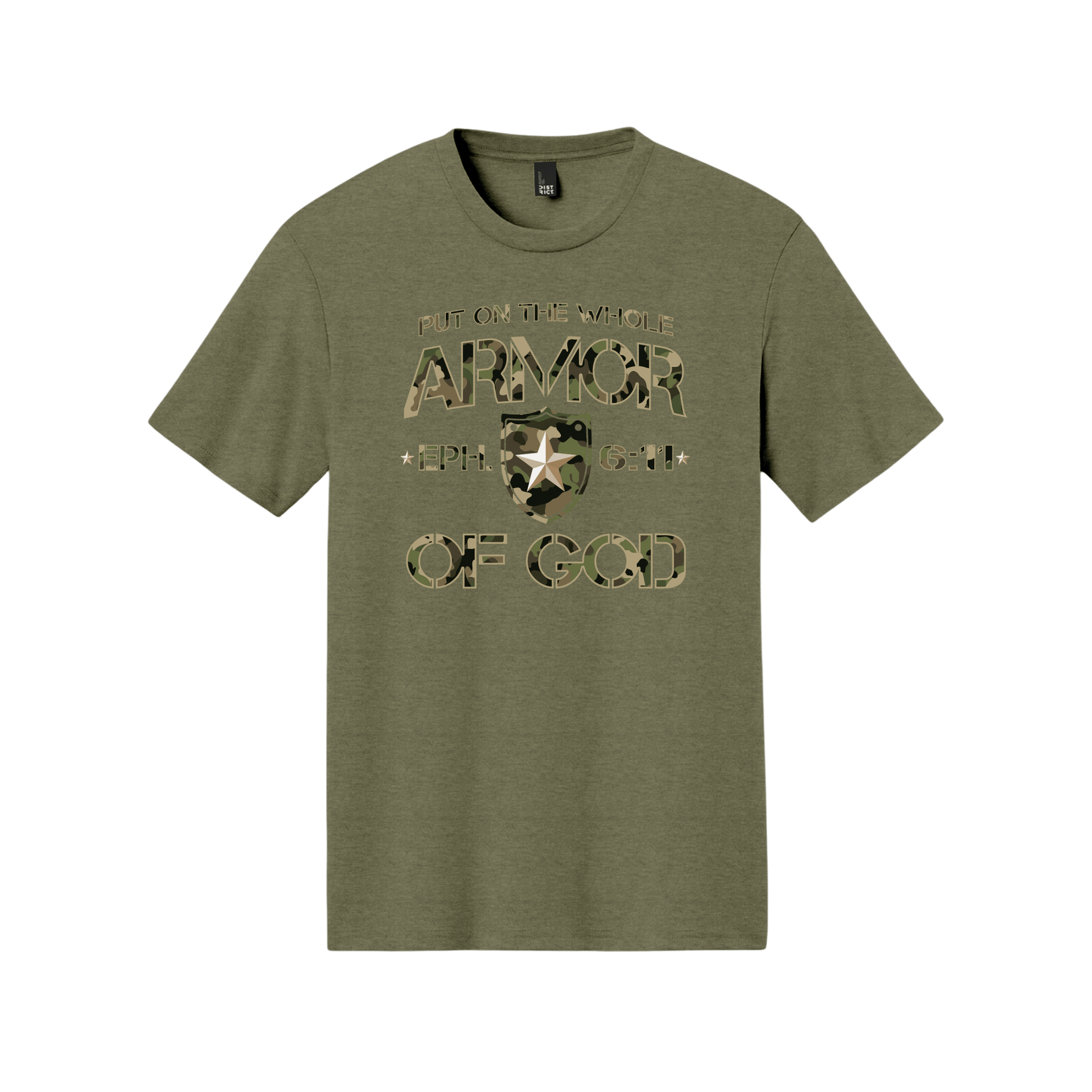 Armor of God Green Camo Design Military Green Frost-T-Shirt - Sacred Stylz