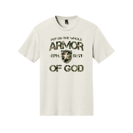 Armor of God Green Camo Design Oatmeal Heather-T-Shirt - Sacred Stylz