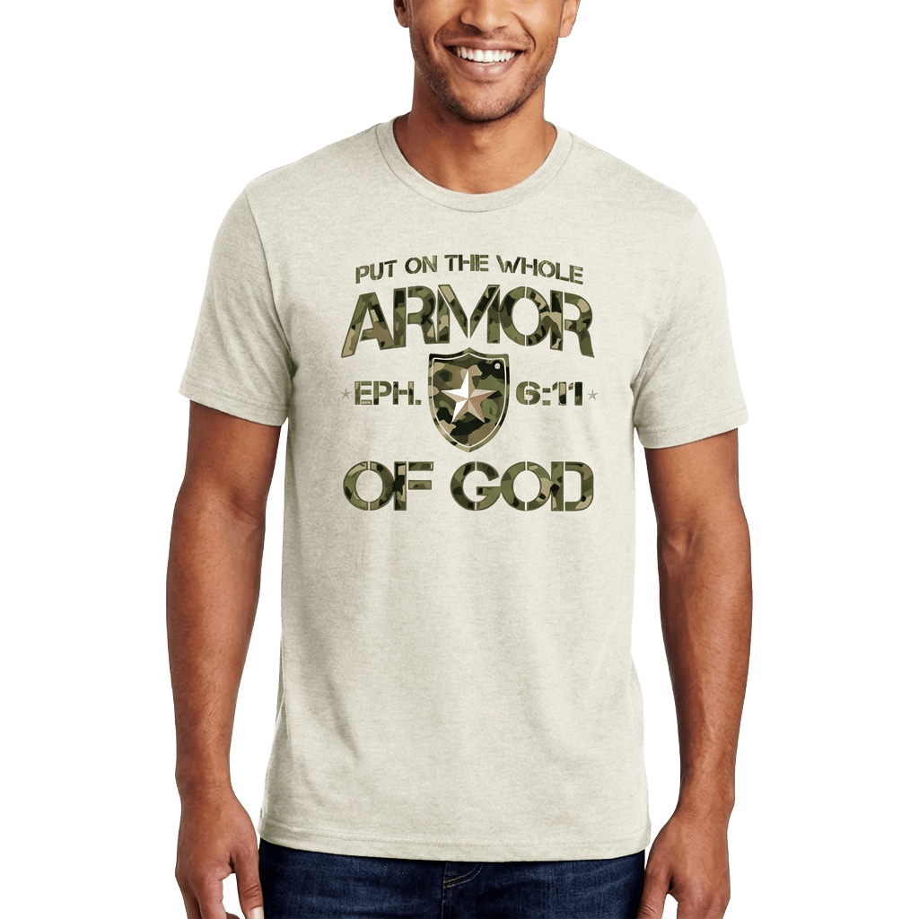 Armor of God Green Camo Design Coyote Brown Heather-T-Shirt - Sacred Stylz