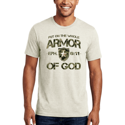 Armor of God Green Camo Design Coyote Brown Heather-T-Shirt - Sacred Stylz