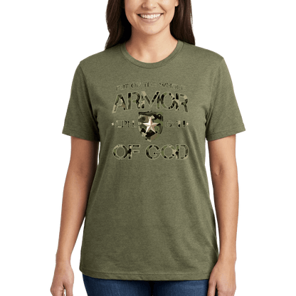 Armor of God Green Camo Design Coyote Brown Heather-T-Shirt - Sacred Stylz