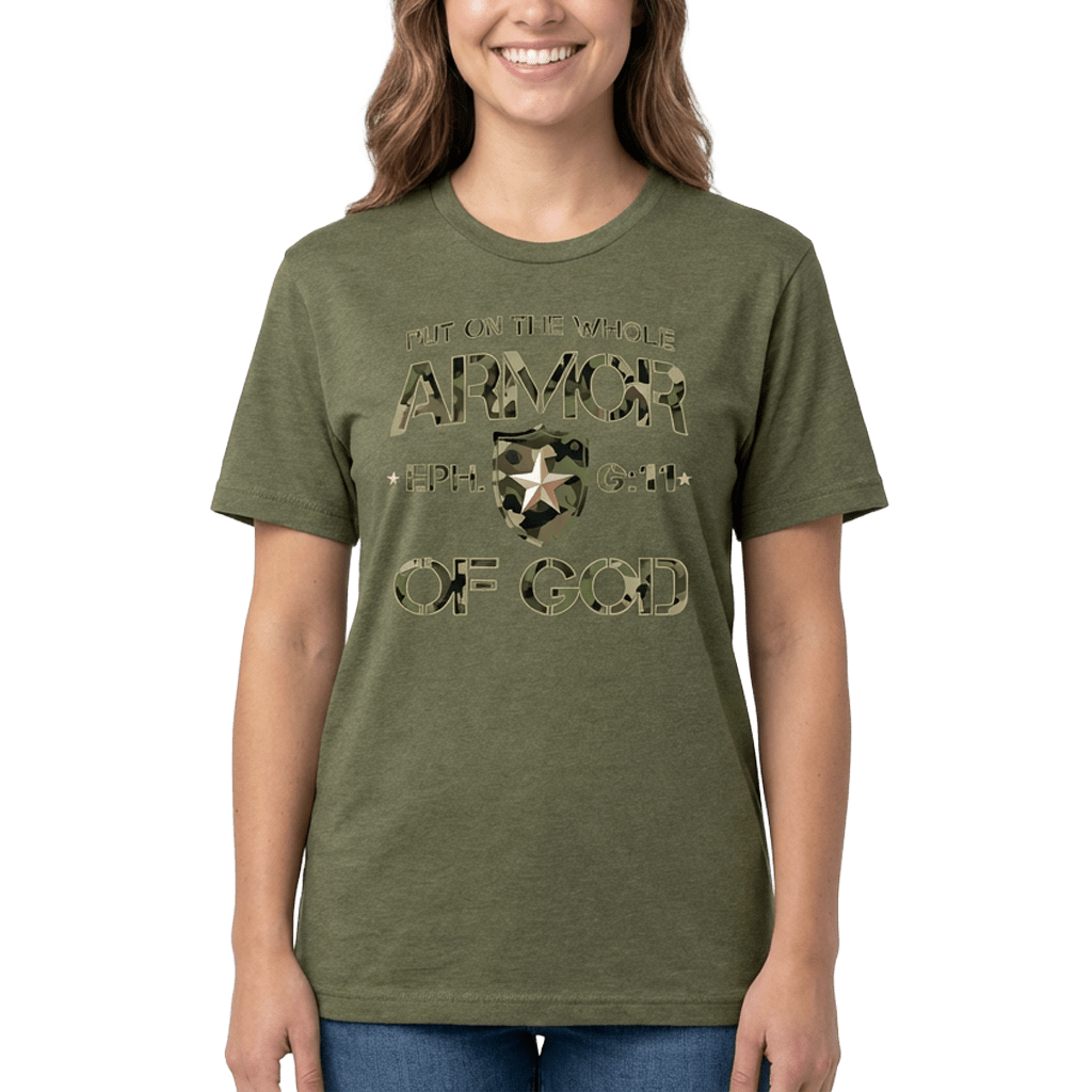 Armor of God Green Camo Design Coyote Brown Heather-T-Shirt - Sacred Stylz