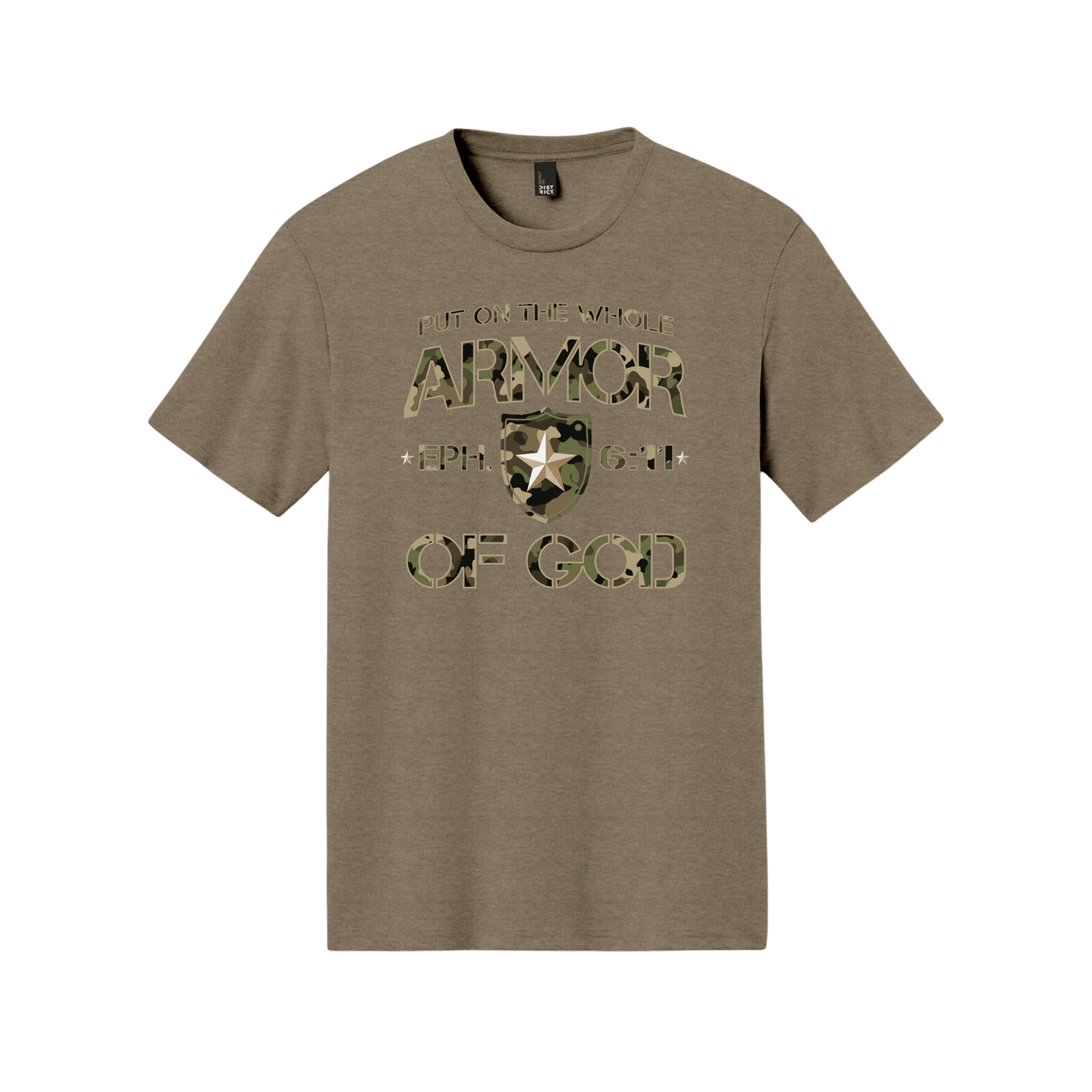 Armor of God Green Camo Design Coyote Brown Heather-T-Shirt - Sacred Stylz