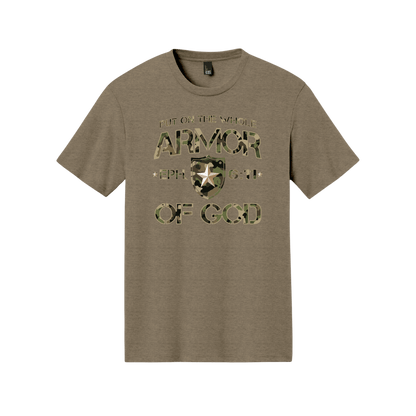 Armor of God Green Camo Design Coyote Brown Heather-T-Shirt - Sacred Stylz