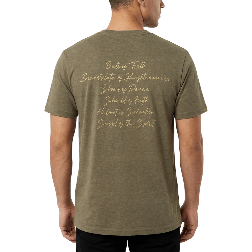 Armor of God Green Camo Design Coyote Brown Heather-T-Shirt - Sacred Stylz