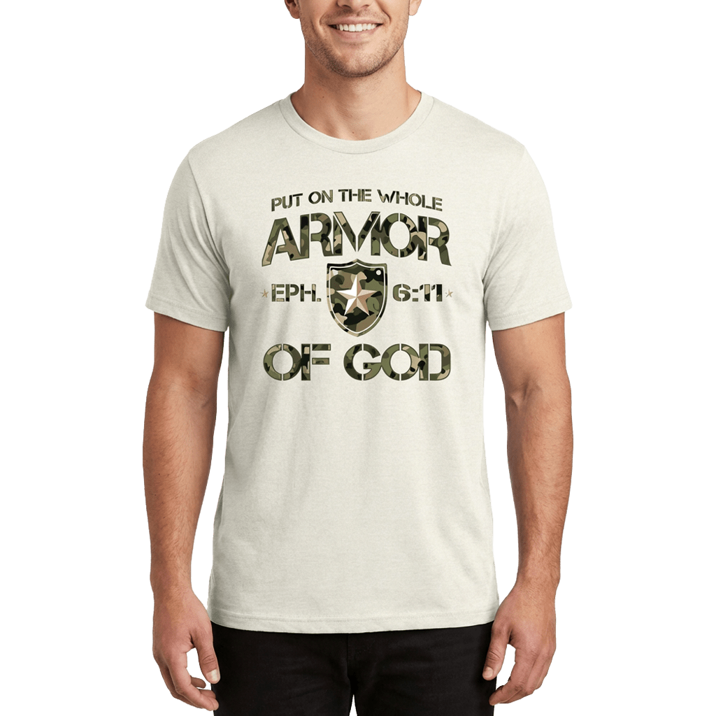 Armor of God Green Camo Design Coyote Brown Heather-T-Shirt - Sacred Stylz
