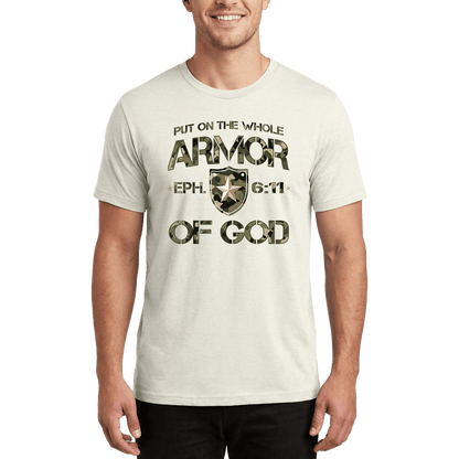 Armor of God Green Camo Design Coyote Brown Heather-T-Shirt - Sacred Stylz