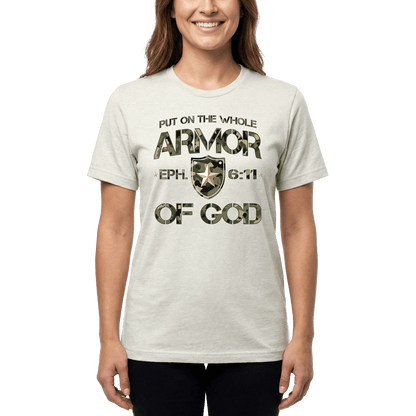 Armor of God Green Camo Design Coyote Brown Heather-T-Shirt - Sacred Stylz