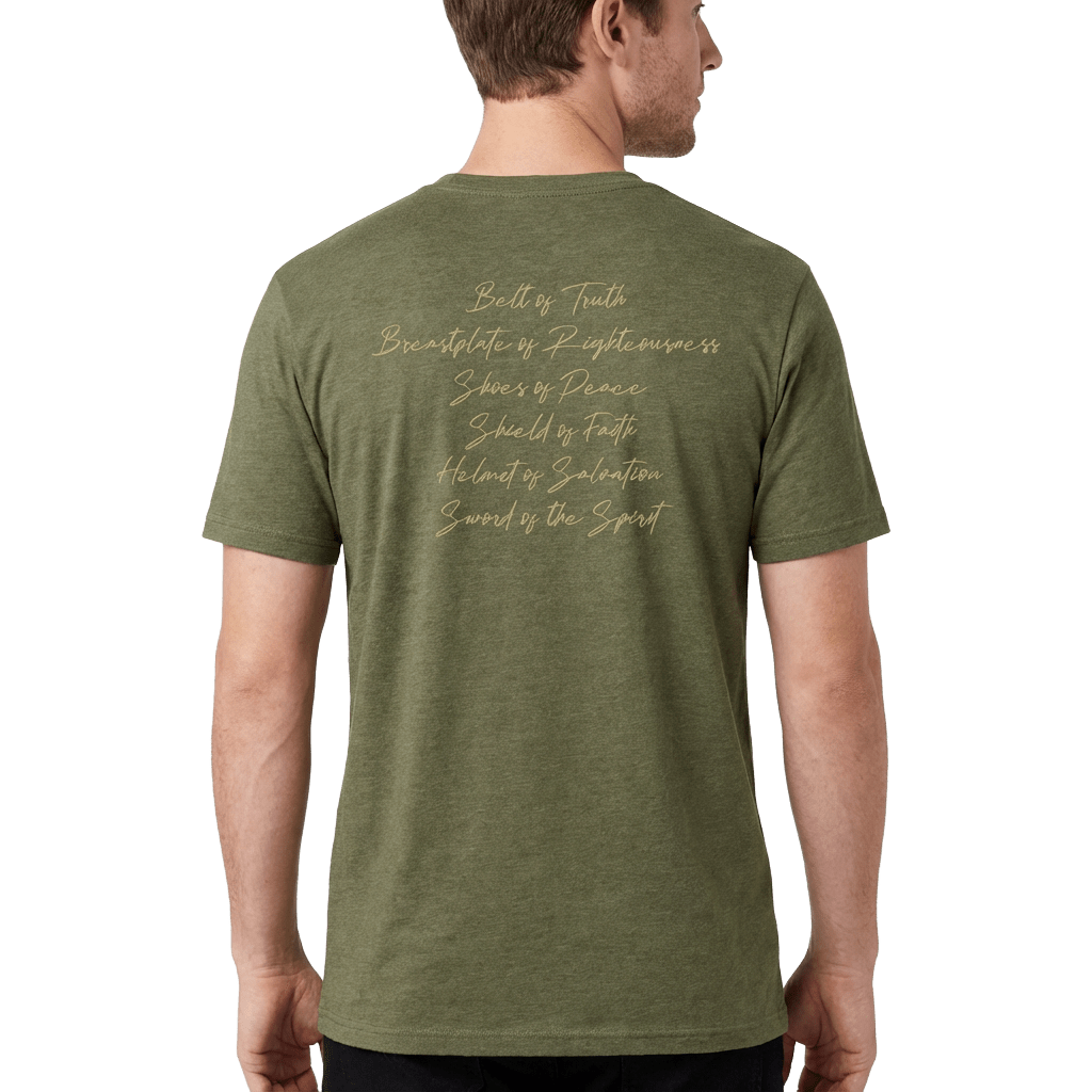 Armor of God Green Camo Design Coyote Brown Heather-T-Shirt - Sacred Stylz