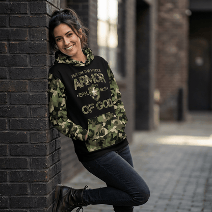 Armor of God - Green Camo on Black Cotton Hoodie - Unisex - Sacred Stylz