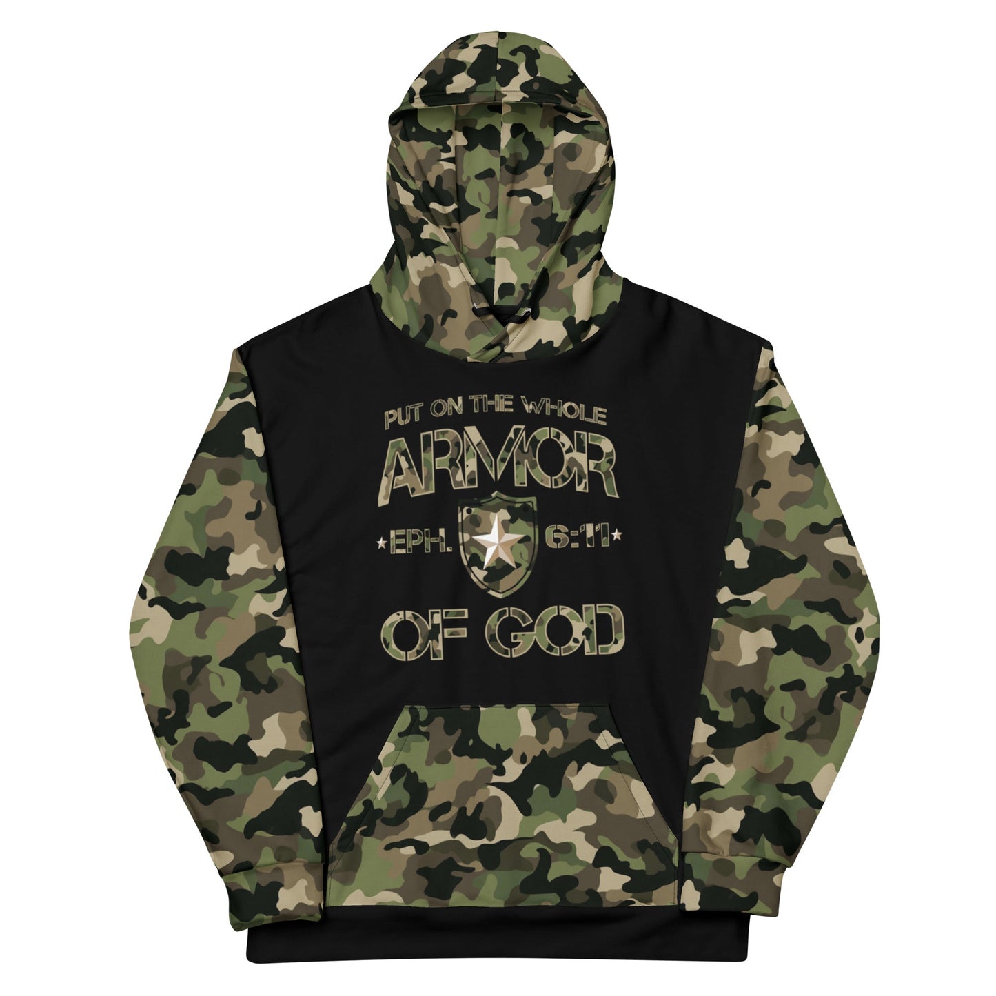 Armor of God - Green Camo on Black Cotton Hoodie - Unisex - Sacred Stylz