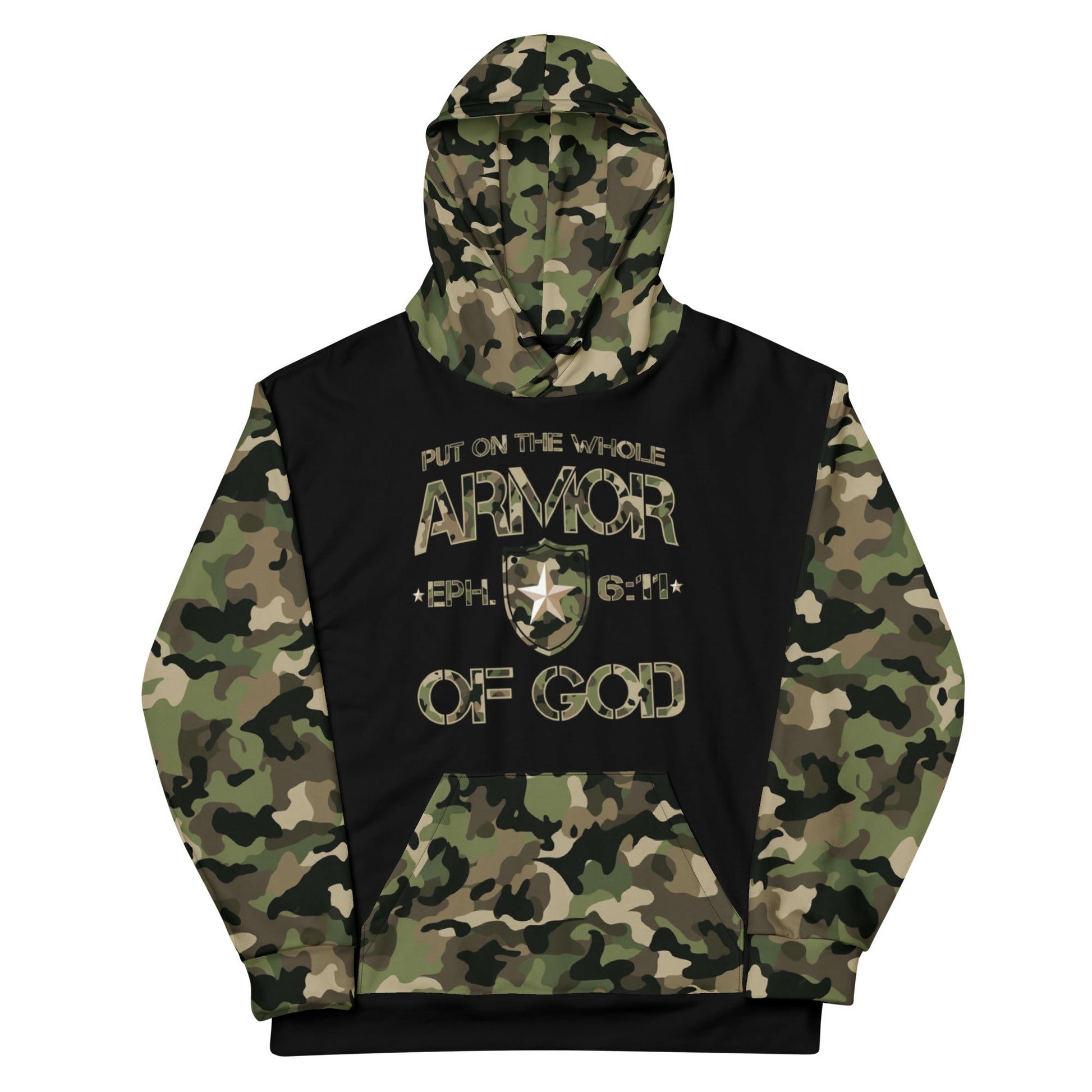 Armor of God - Green Camo on Black Cotton Hoodie - Unisex - Sacred Stylz
