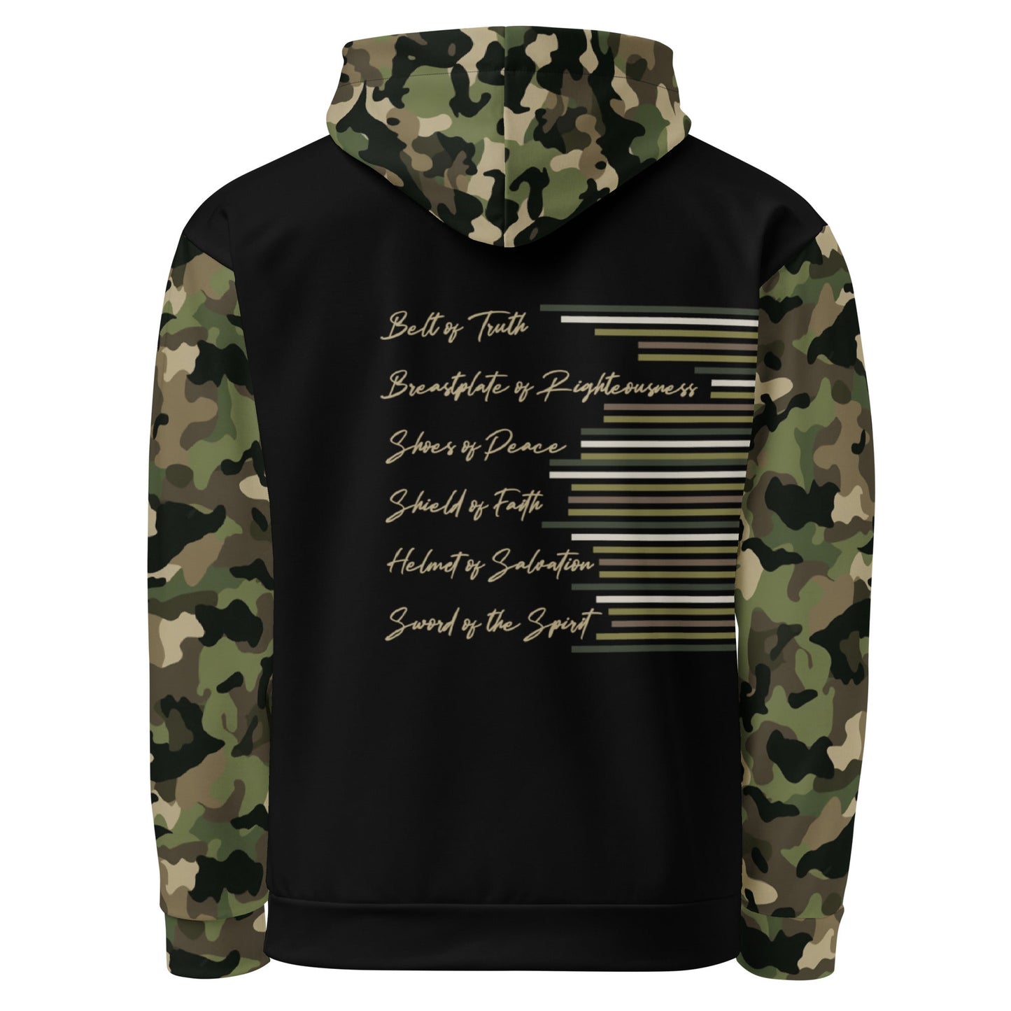Armor of God - Green Camo on Black Cotton Hoodie - Unisex - Sacred Stylz