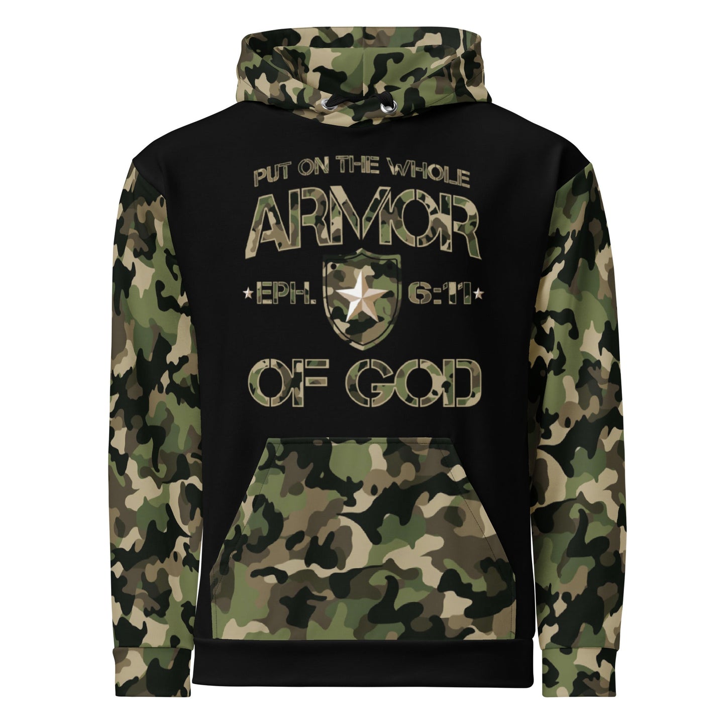 Armor of God - Green Camo on Black Cotton Hoodie - Unisex - Sacred Stylz