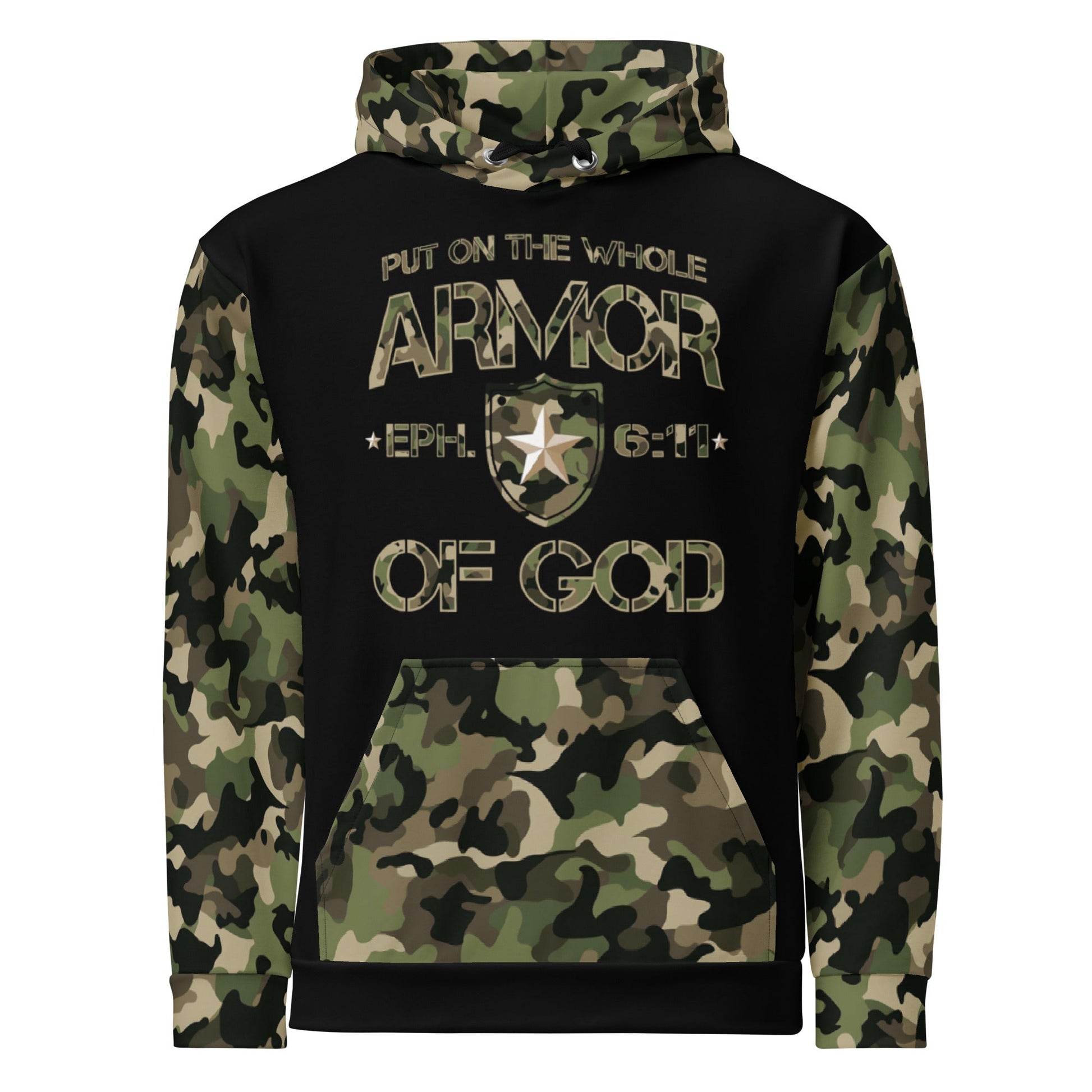 Armor of God - Green Camo on Black Cotton Hoodie - Unisex - Sacred Stylz