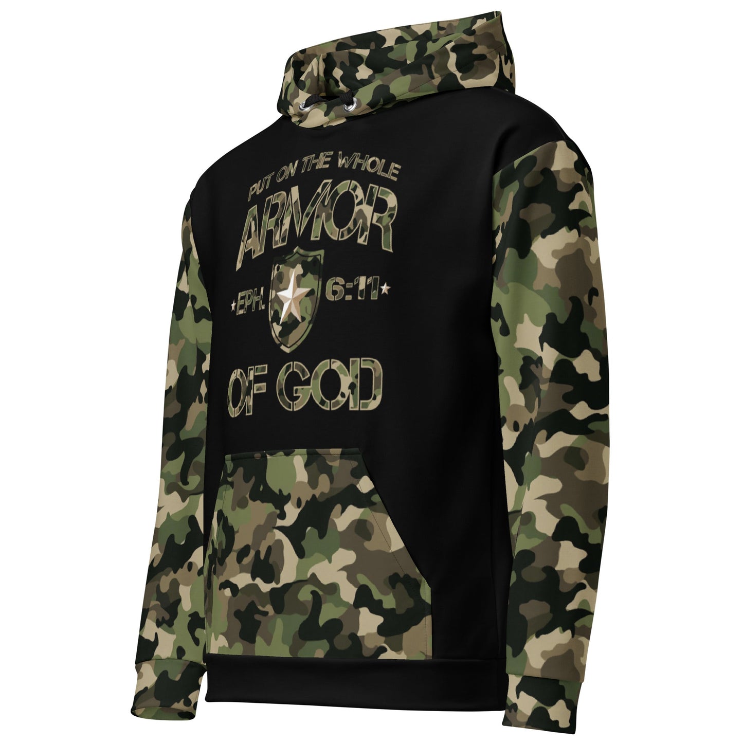 Armor of God - Green Camo on Black Cotton Hoodie - Unisex - Sacred Stylz