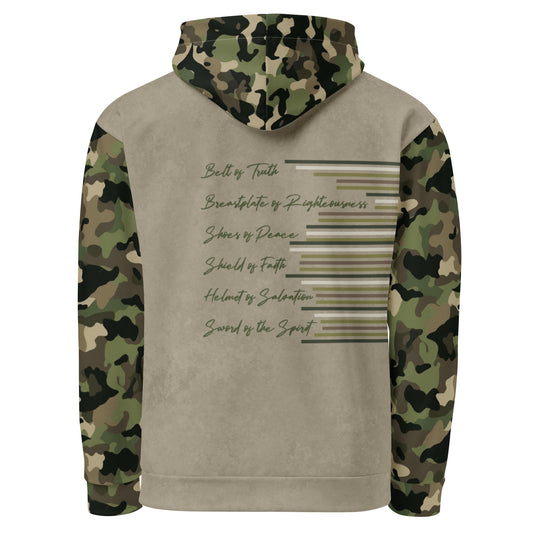 Armor of God - Green Camo on Tan Suede - Wash Cotton Hoodie - Unisex - Sacred Stylz