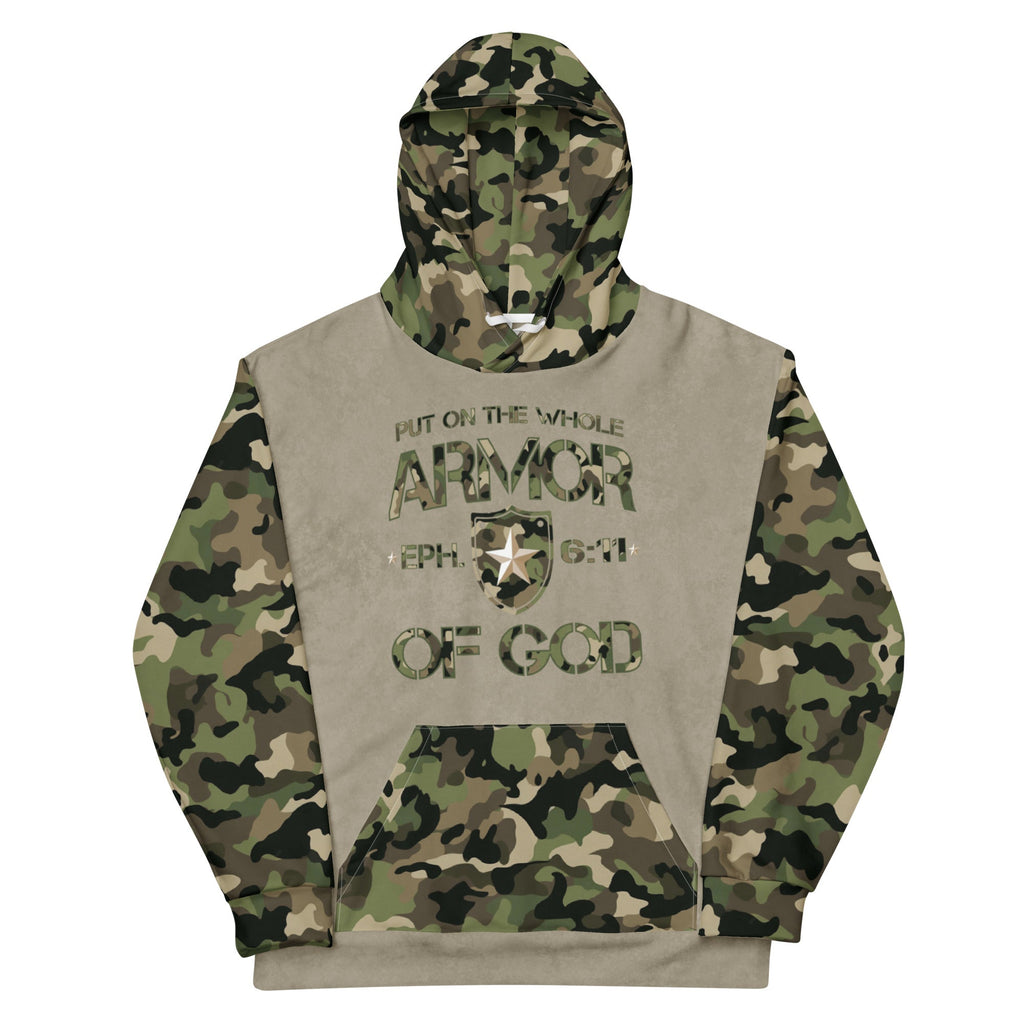 Armor of God - Green Camo on Tan Suede - Wash Cotton Hoodie - Unisex - Sacred Stylz