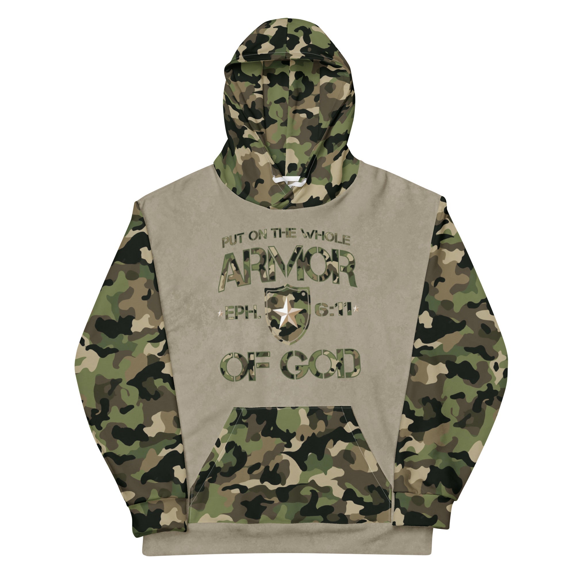 Armor of God - Green Camo on Tan Suede - Wash Cotton Hoodie - Unisex - Sacred Stylz