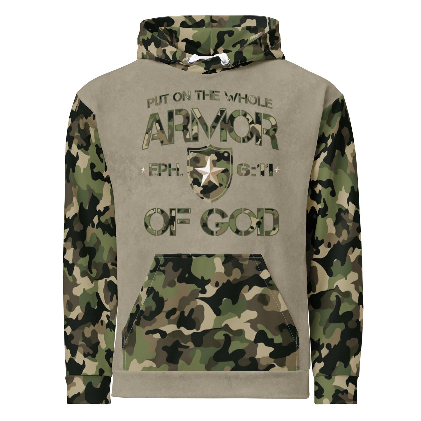 Armor of God - Green Camo on Tan Suede - Wash Cotton Hoodie - Unisex - Sacred Stylz