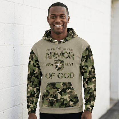 Armor of God - Green Camo on Tan Suede - Wash Cotton Hoodie - Unisex - Sacred Stylz